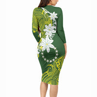 Cook Islands Maori Language Week Long Sleeve Bodycon Dress Tiare Maori Kuki Airani Green Pattern LT22 - Polynesian Pride