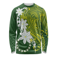 Cook Islands Maori Language Week Long Sleeve Shirt Tiare Maori Kuki Airani Green Pattern LT22 Unisex Green - Polynesian Pride