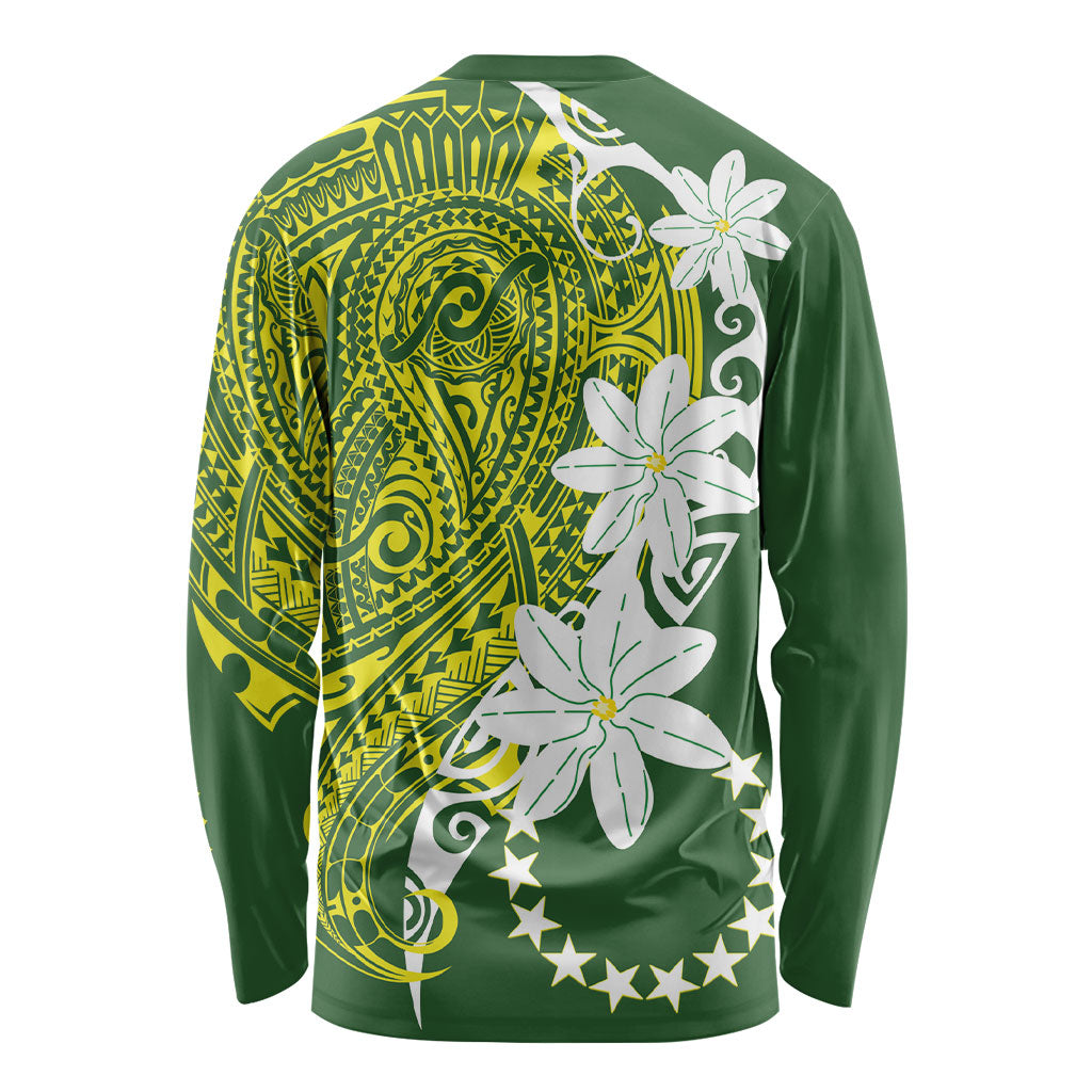 Cook Islands Maori Language Week Long Sleeve Shirt Tiare Maori Kuki Airani Green Pattern LT22 - Polynesian Pride