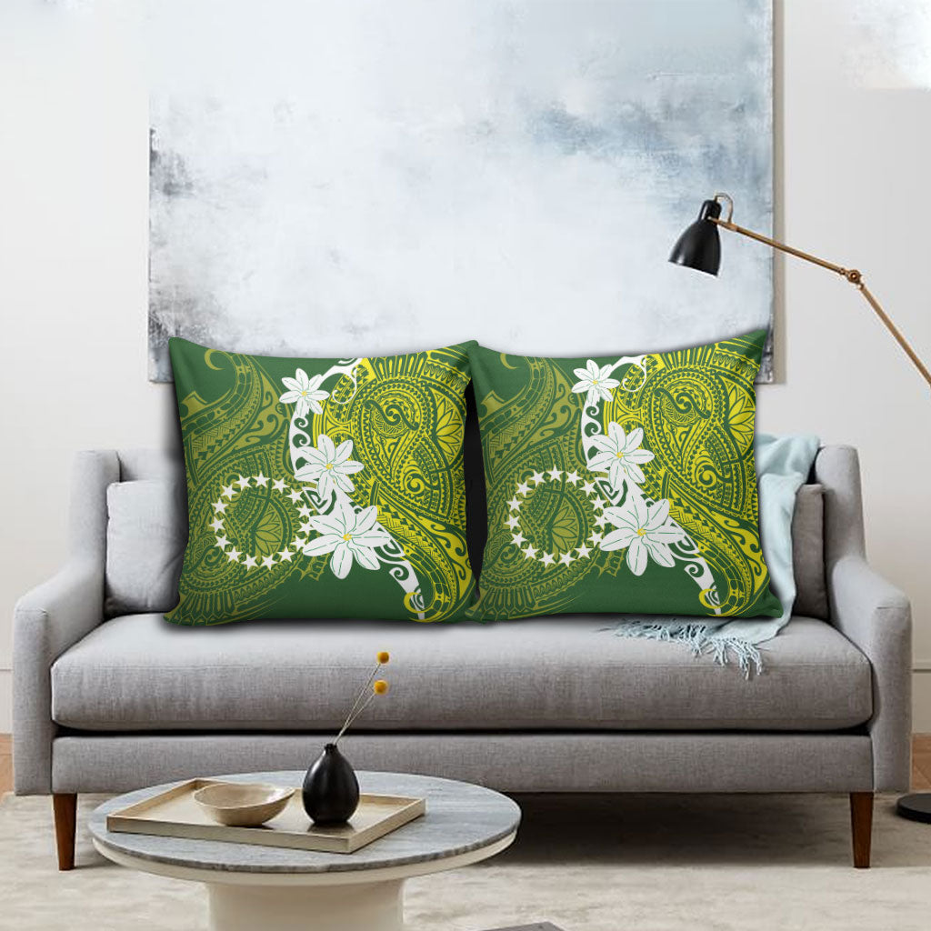 Cook Islands Maori Language Week Pillow Cover Tiare Maori Kuki Airani Green Pattern LT22 - Polynesian Pride
