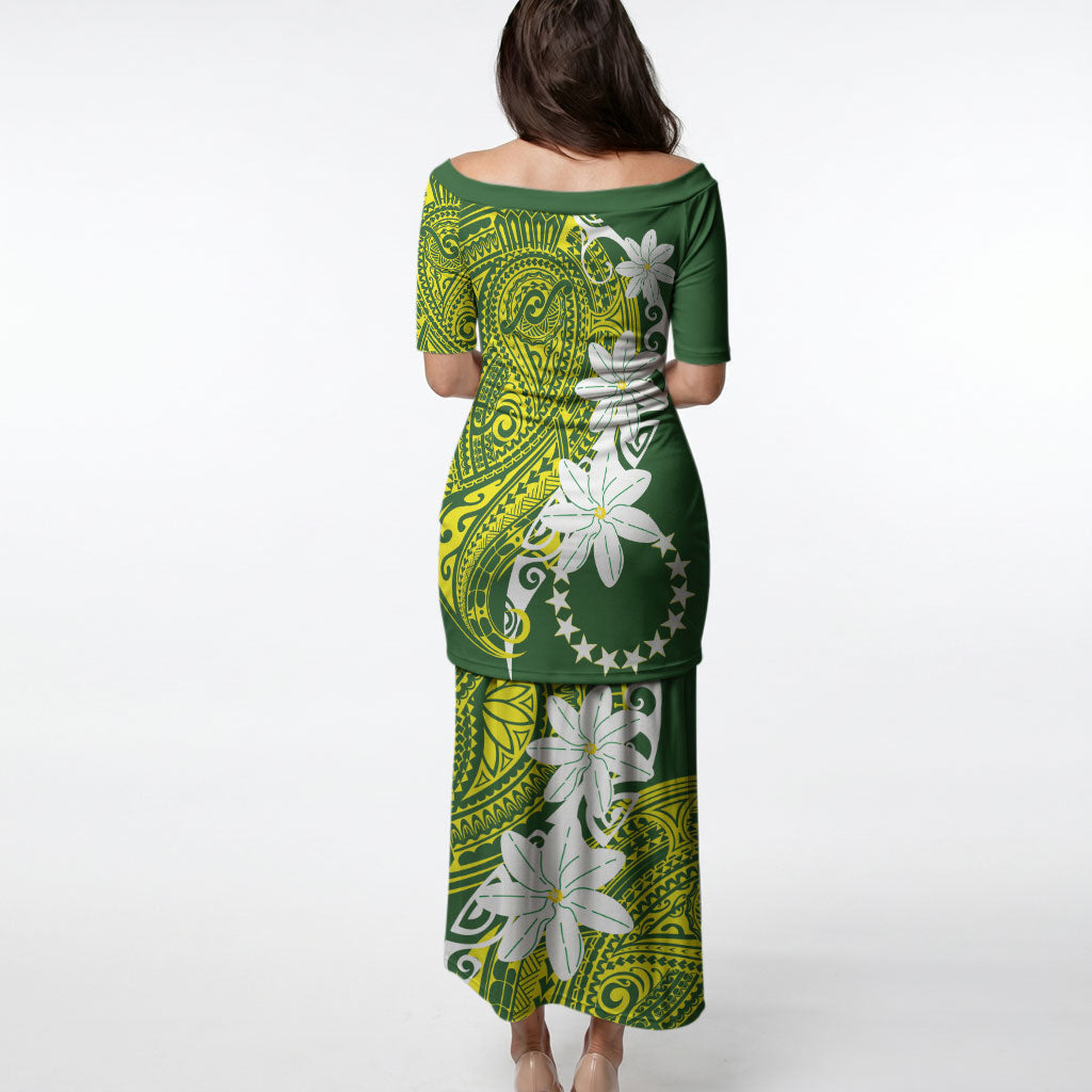 Cook Islands Maori Language Week Puletasi Tiare Maori Kuki Airani Green Pattern LT22 - Polynesian Pride