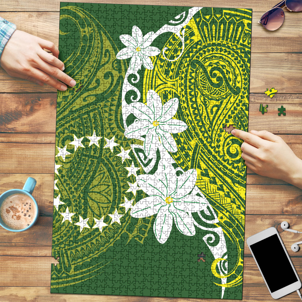 Cook Islands Maori Language Week Puzzle Tiare Maori Kuki Airani Green Pattern LT22 Green - Polynesian Pride