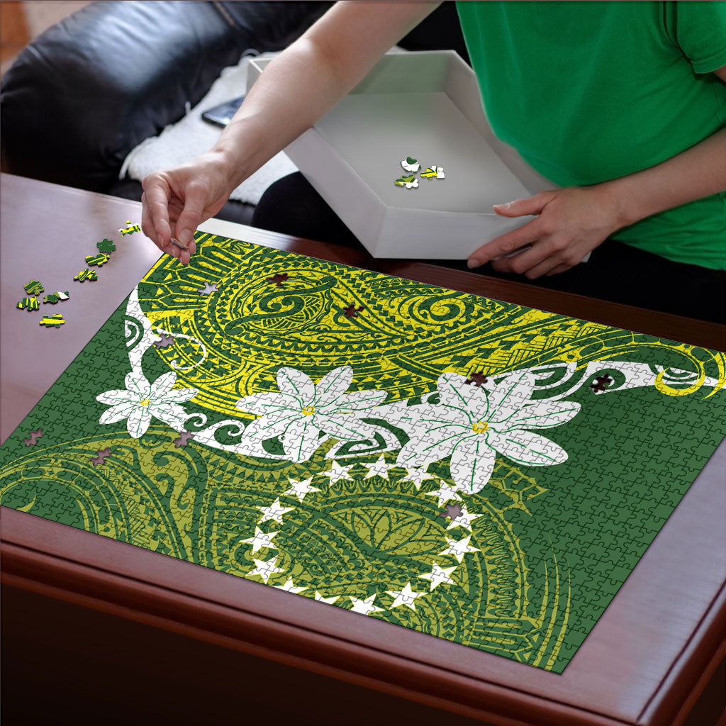 Cook Islands Maori Language Week Puzzle Tiare Maori Kuki Airani Green Pattern LT22 - Polynesian Pride