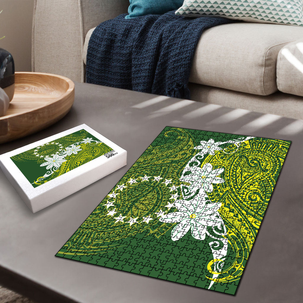 Cook Islands Maori Language Week Puzzle Tiare Maori Kuki Airani Green Pattern LT22 - Polynesian Pride