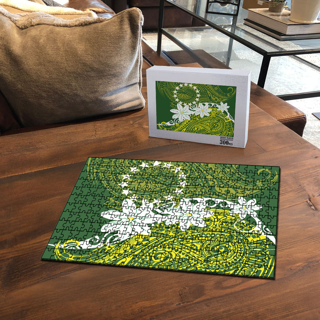 Cook Islands Maori Language Week Puzzle Tiare Maori Kuki Airani Green Pattern LT22 - Polynesian Pride