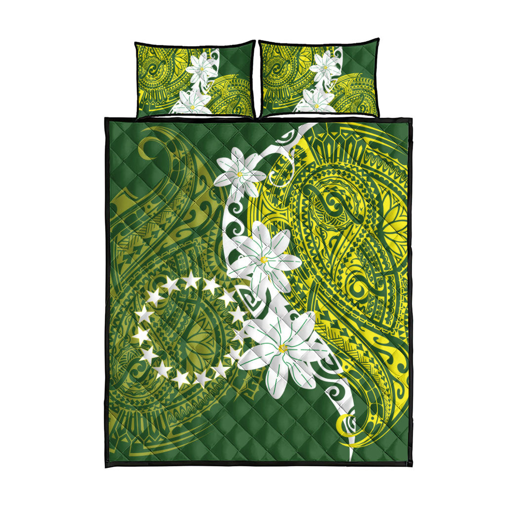 Cook Islands Maori Language Week Quilt Bed Set Tiare Maori Kuki Airani Green Pattern LT22 - Polynesian Pride