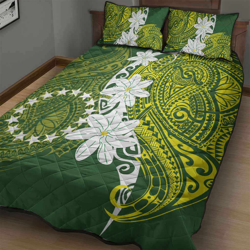 Cook Islands Maori Language Week Quilt Bed Set Tiare Maori Kuki Airani Green Pattern LT22 - Polynesian Pride