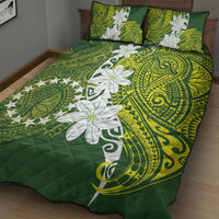 Cook Islands Maori Language Week Quilt Bed Set Tiare Maori Kuki Airani Green Pattern LT22 - Polynesian Pride