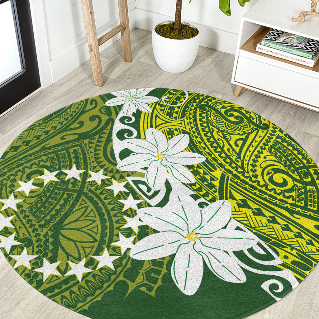 Cook Islands Maori Language Week Round Carpet Tiare Maori Kuki Airani Green Pattern LT22 Green - Polynesian Pride