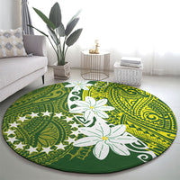 Cook Islands Maori Language Week Round Carpet Tiare Maori Kuki Airani Green Pattern LT22 - Polynesian Pride