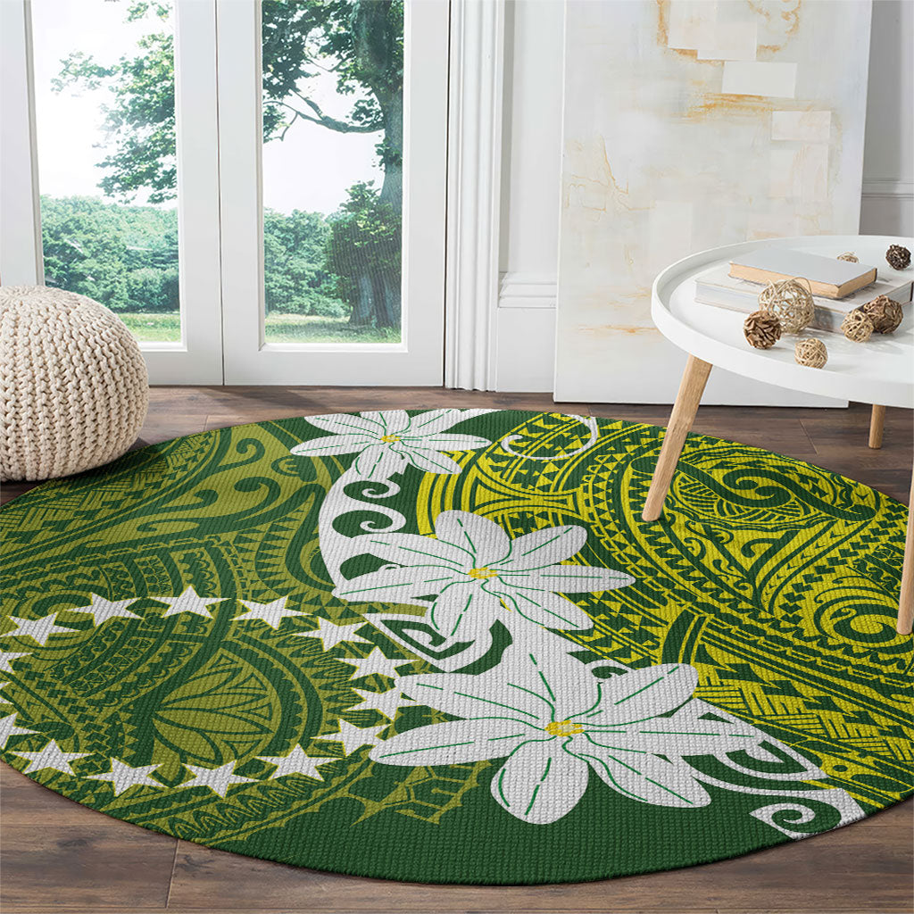 Cook Islands Maori Language Week Round Carpet Tiare Maori Kuki Airani Green Pattern LT22 - Polynesian Pride