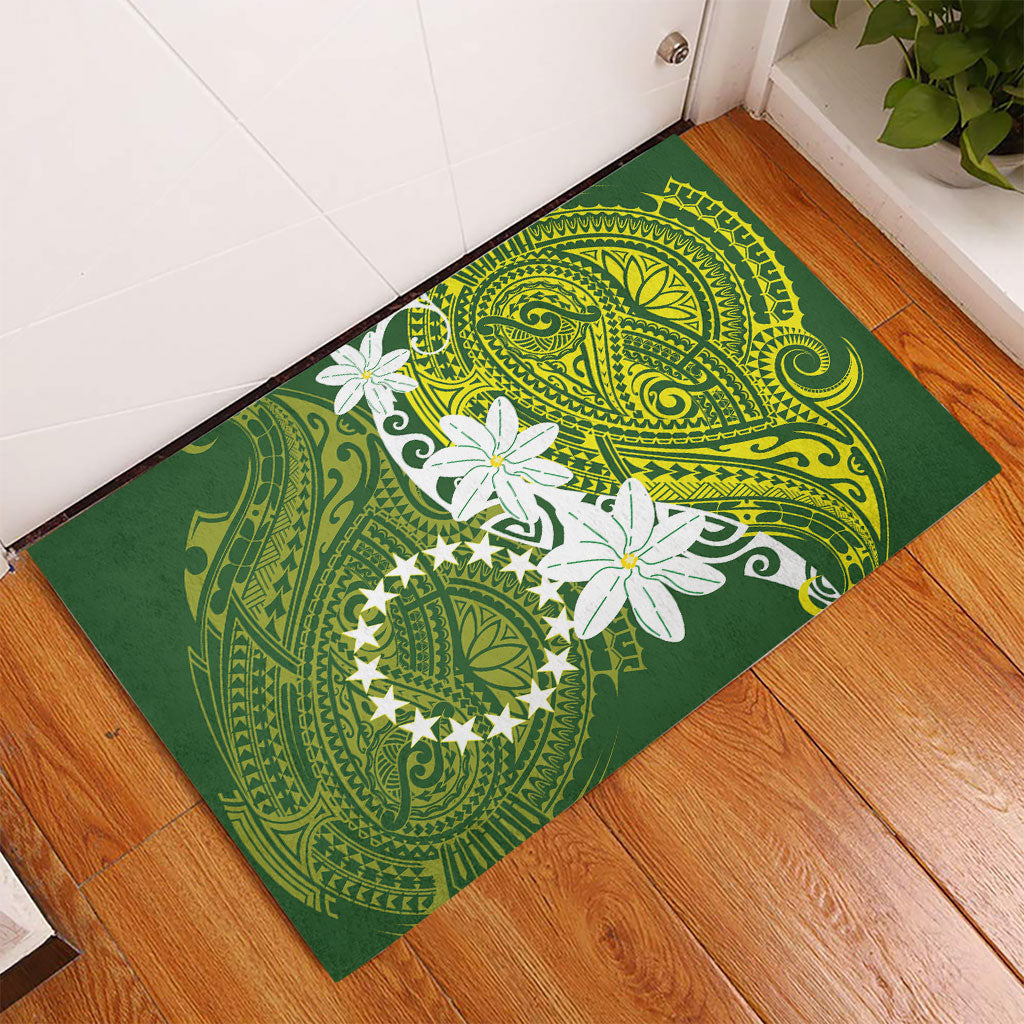 Cook Islands Maori Language Week Rubber Doormat Tiare Maori Kuki Airani Green Pattern LT22 - Polynesian Pride