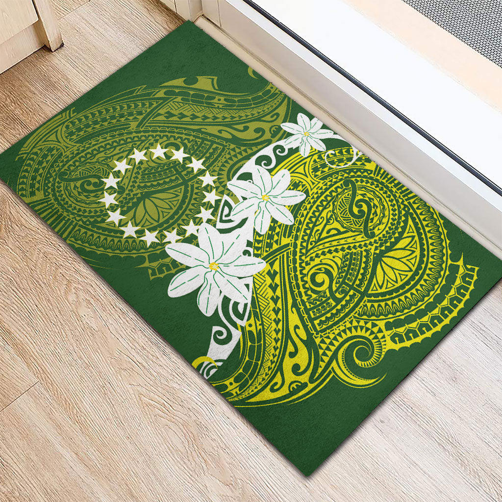 Cook Islands Maori Language Week Rubber Doormat Tiare Maori Kuki Airani Green Pattern LT22 - Polynesian Pride