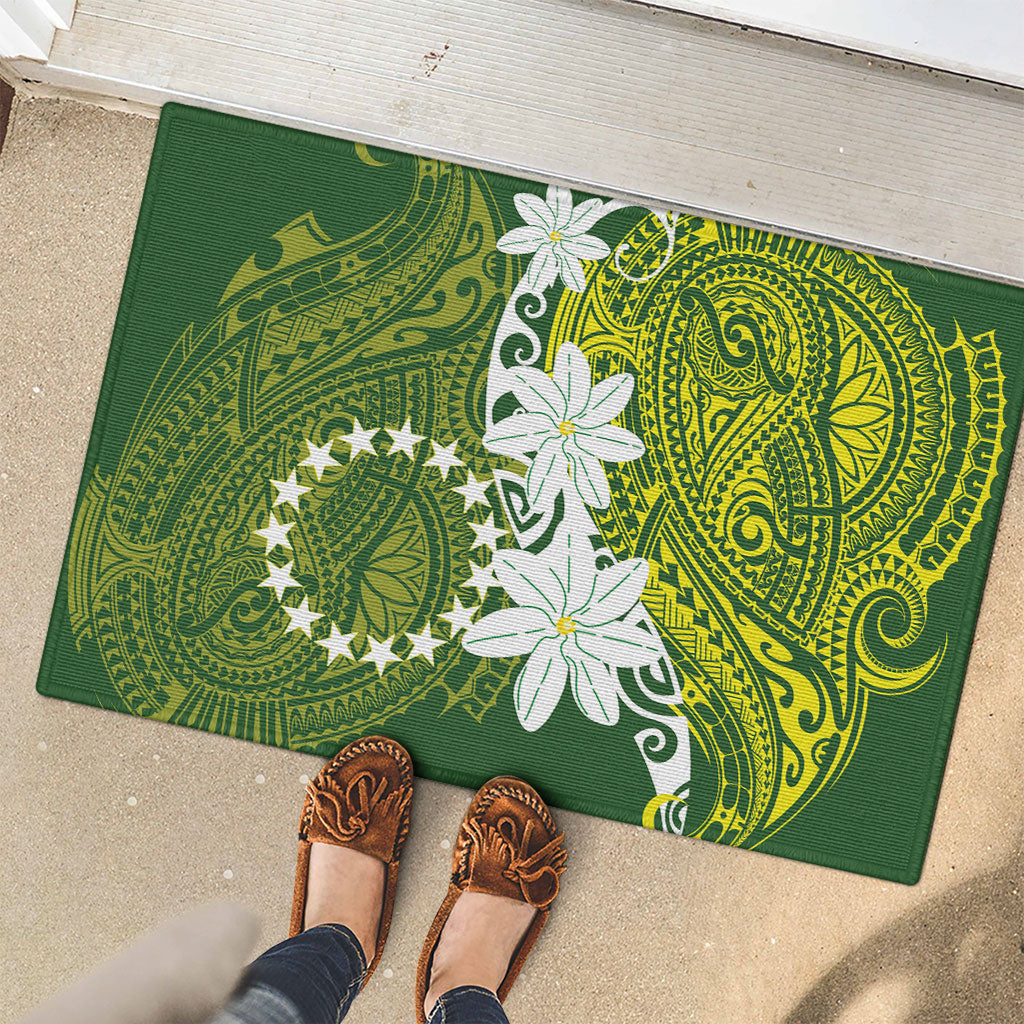 Cook Islands Maori Language Week Rubber Doormat Tiare Maori Kuki Airani Green Pattern LT22 - Polynesian Pride