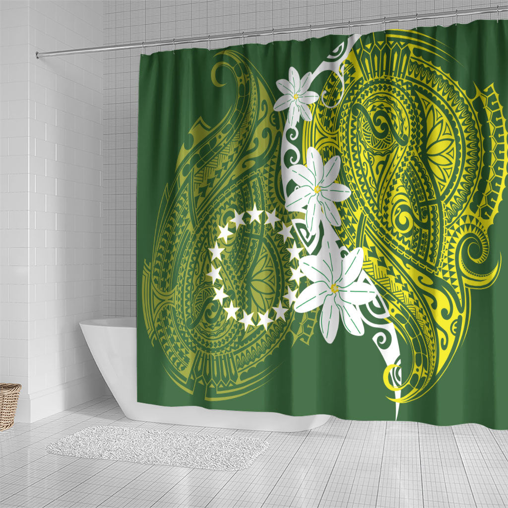 Cook Islands Maori Language Week Shower Curtain Tiare Maori Kuki Airani Green Pattern LT22 - Polynesian Pride