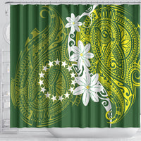 Cook Islands Maori Language Week Shower Curtain Tiare Maori Kuki Airani Green Pattern LT22 - Polynesian Pride