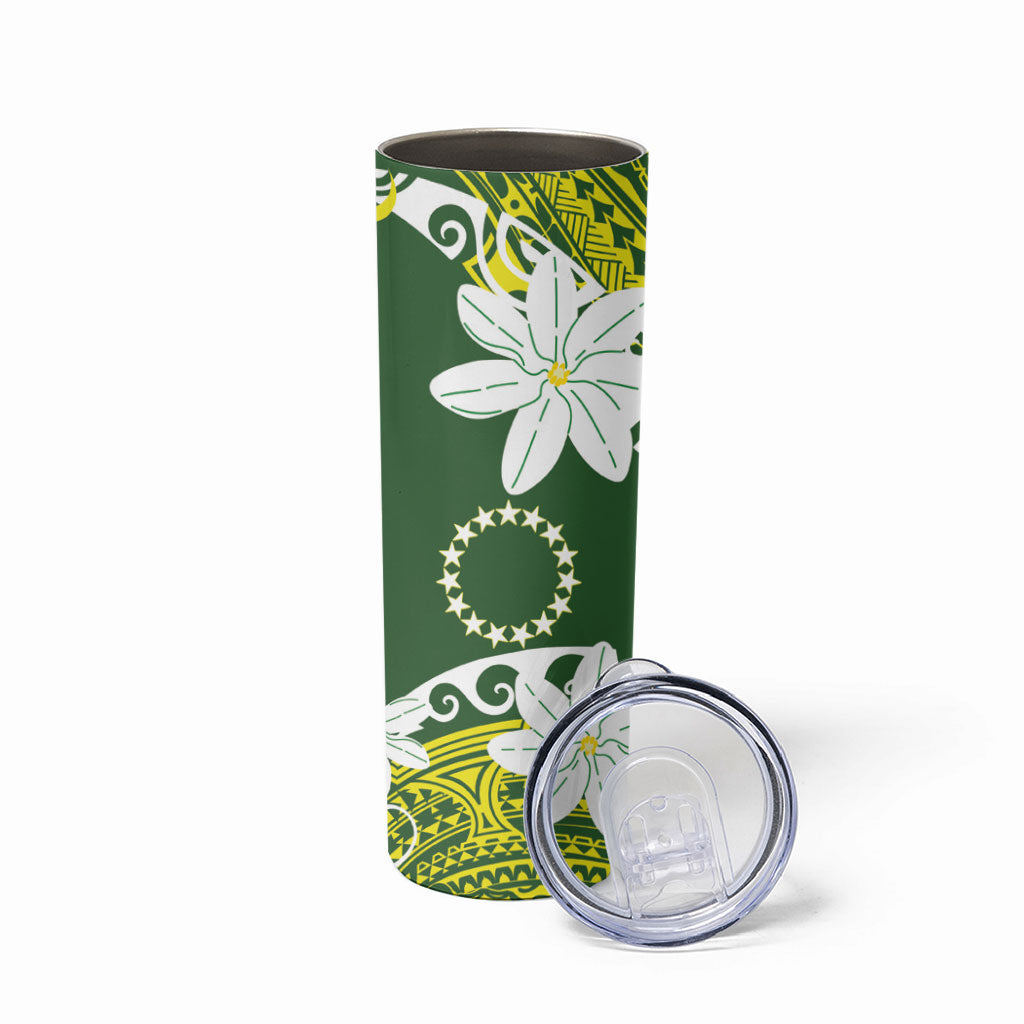 Cook Islands Maori Language Week Skinny Tumbler Tiare Maori Kuki Airani Green Pattern LT22 - Polynesian Pride