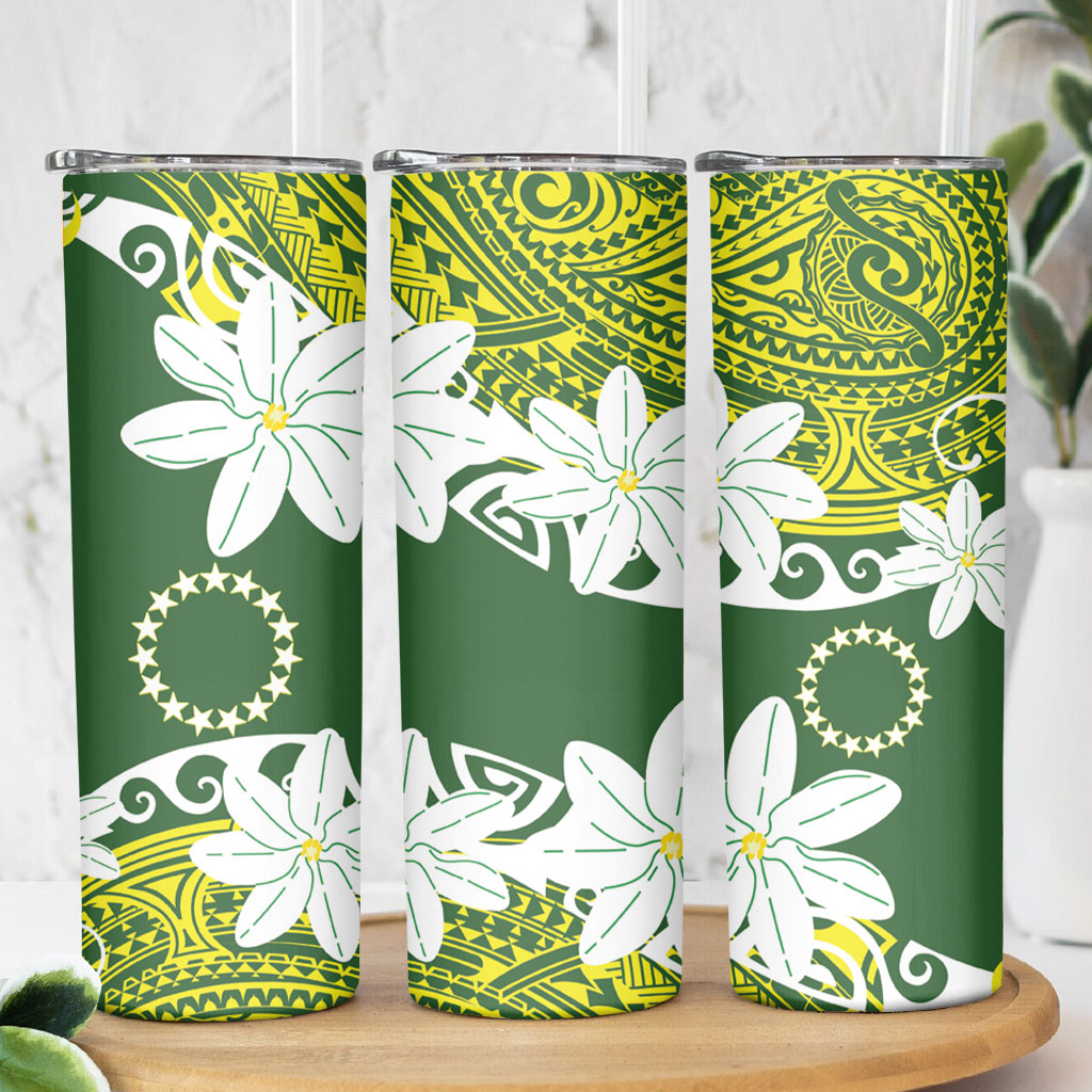 Cook Islands Maori Language Week Skinny Tumbler Tiare Maori Kuki Airani Green Pattern LT22 - Polynesian Pride