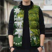 Cook Islands Maori Language Week Sleeveless Puffer Jacket Tiare Maori Kuki Airani Green Pattern LT22 - Polynesian Pride