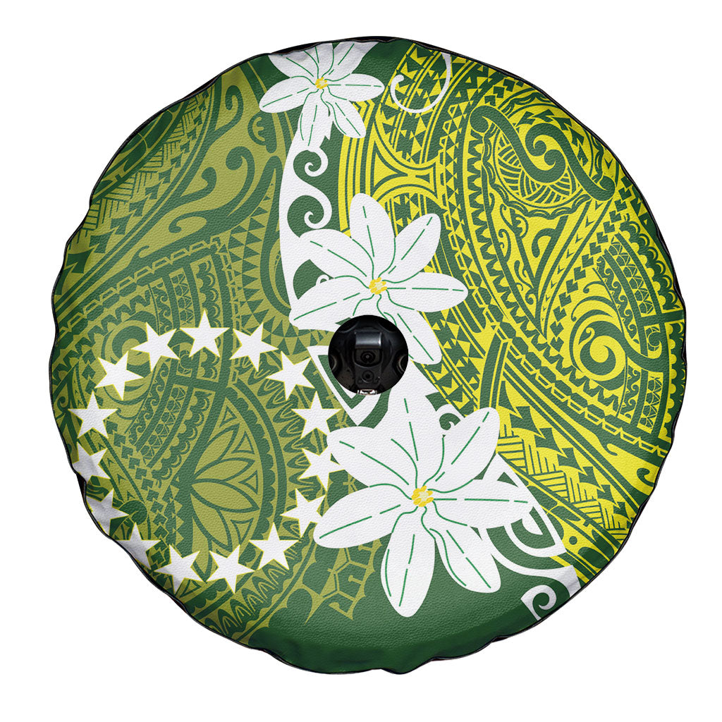 Cook Islands Maori Language Week Spare Tire Cover Tiare Maori Kuki Airani Green Pattern