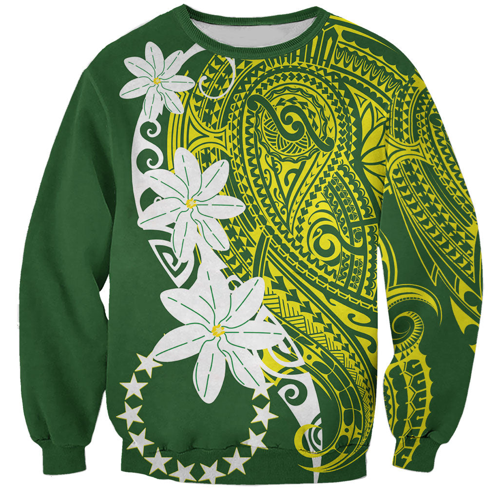 Cook Islands Maori Language Week Sweatshirt Tiare Maori Kuki Airani Green Pattern LT22 Unisex Green - Polynesian Pride