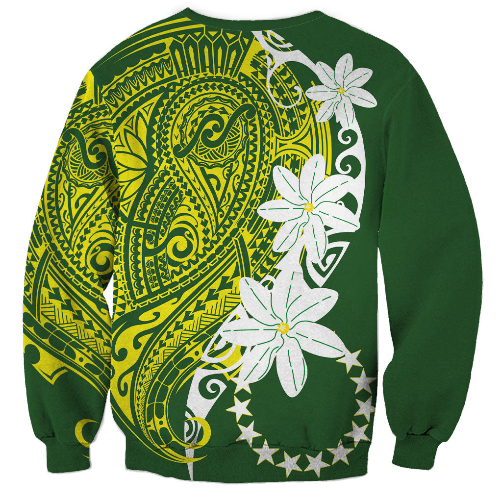 Cook Islands Maori Language Week Sweatshirt Tiare Maori Kuki Airani Green Pattern LT22 - Polynesian Pride