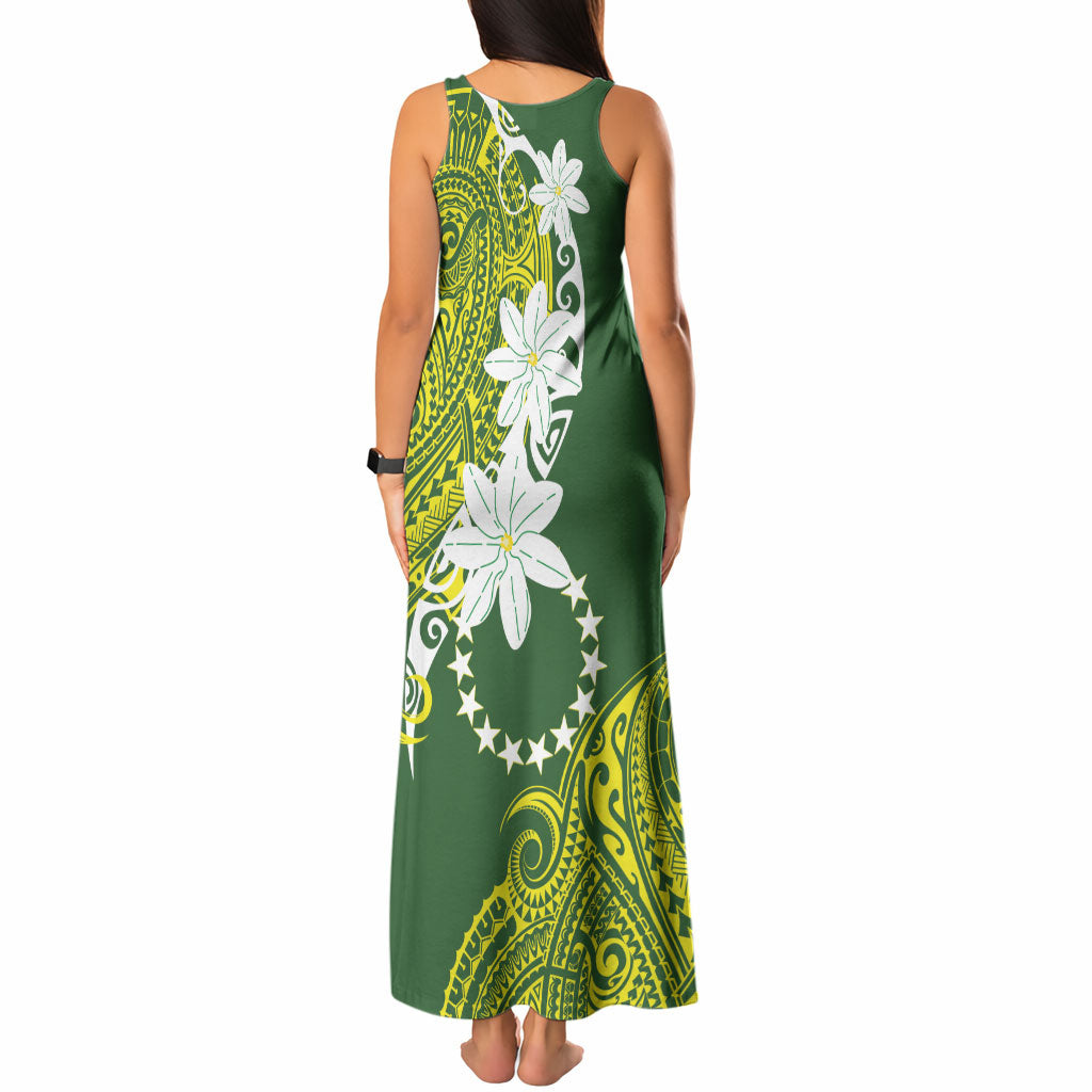 Cook Islands Maori Language Week Tank Maxi Dress Tiare Maori Kuki Airani Green Pattern LT22 - Polynesian Pride