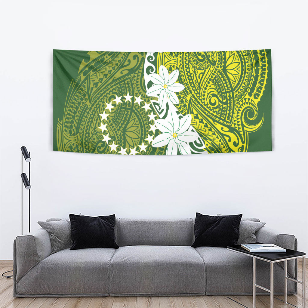 Cook Islands Maori Language Week Tapestry Tiare Maori Kuki Airani Green Pattern LT22 - Polynesian Pride