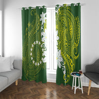 Cook Islands Maori Language Week Window Curtain Tiare Maori Kuki Airani Green Pattern LT22 With Grommets Green - Polynesian Pride