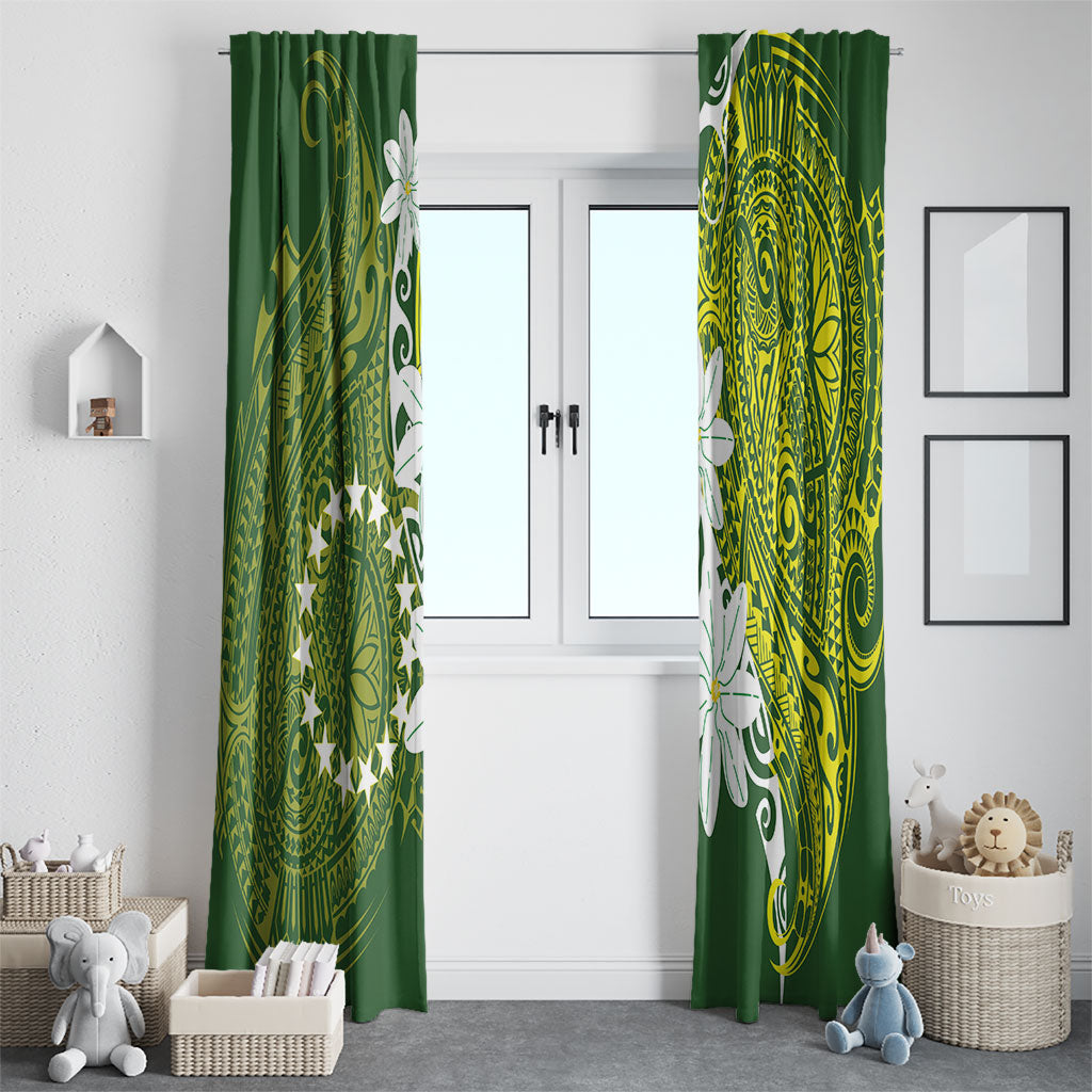 Cook Islands Maori Language Week Window Curtain Tiare Maori Kuki Airani Green Pattern LT22 - Polynesian Pride
