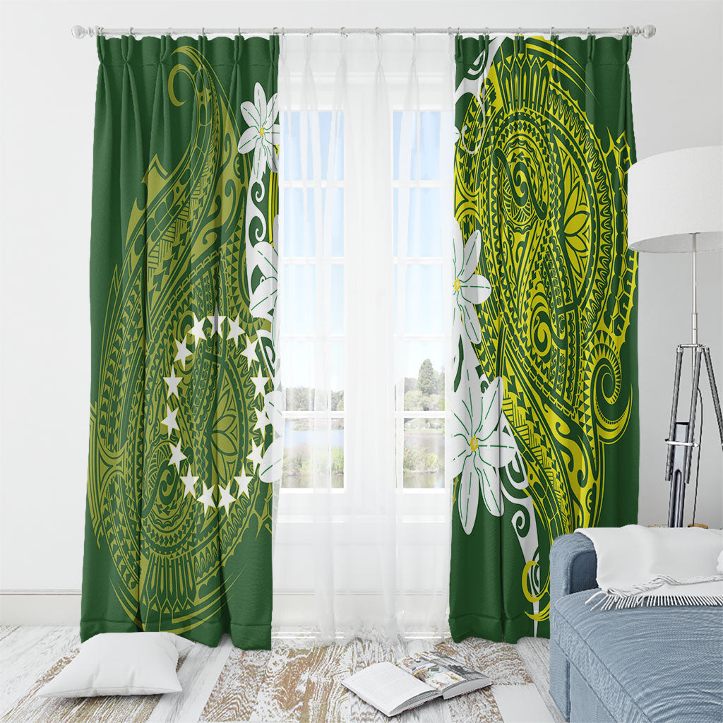 Cook Islands Maori Language Week Window Curtain Tiare Maori Kuki Airani Green Pattern LT22 - Polynesian Pride