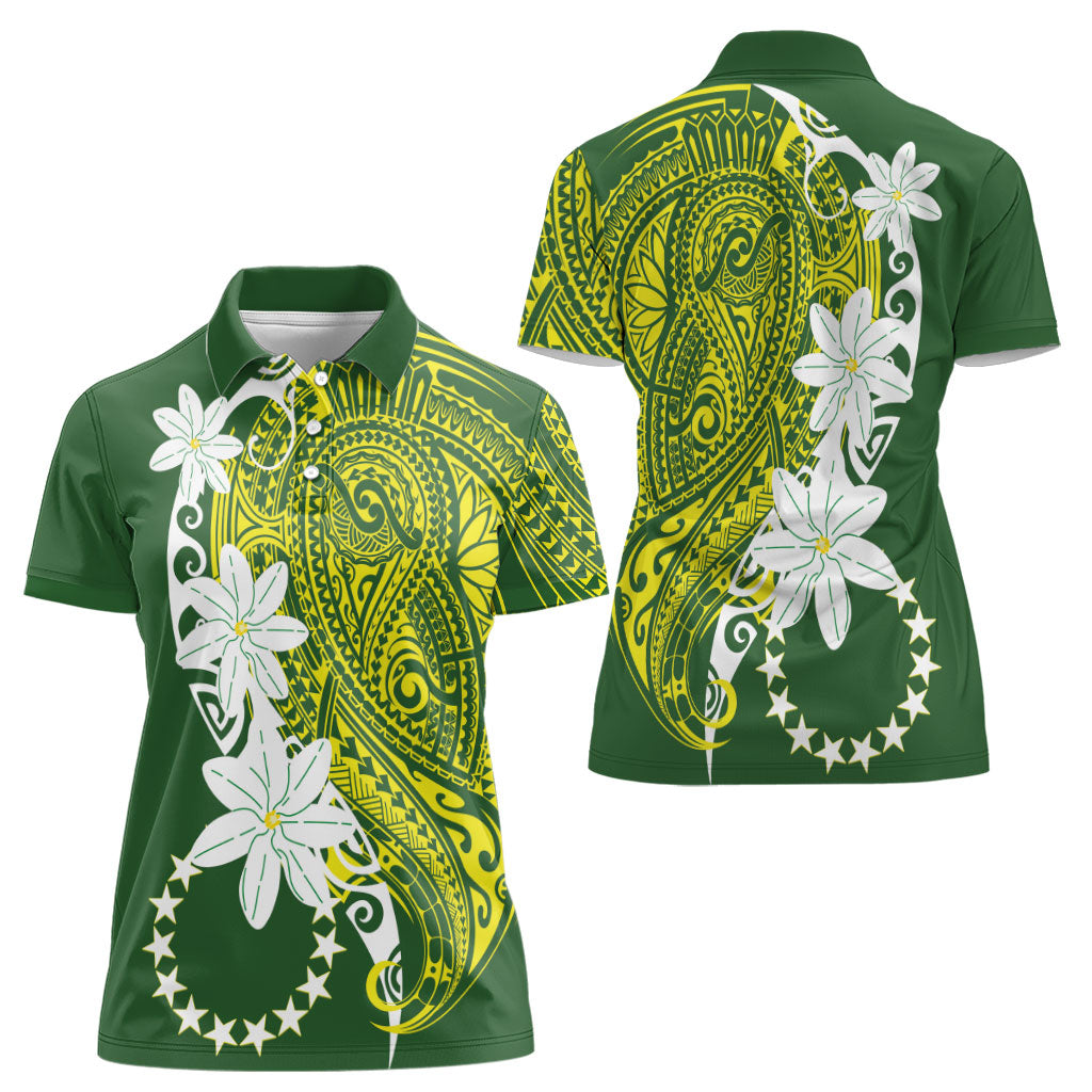 Cook Islands Maori Language Week Women Polo Shirt Tiare Maori Kuki Airani Green Pattern LT22 - Polynesian Pride
