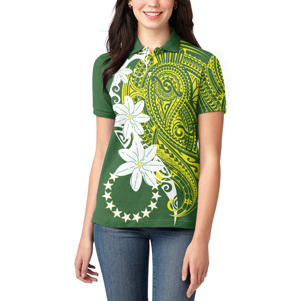 Cook Islands Maori Language Week Women Polo Shirt Tiare Maori Kuki Airani Green Pattern LT22 - Polynesian Pride