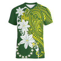 Cook Islands Maori Language Week Women V-Neck T-Shirt Tiare Maori Kuki Airani Green Pattern LT22 Female Green - Polynesian Pride