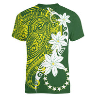 Cook Islands Maori Language Week Women V-Neck T-Shirt Tiare Maori Kuki Airani Green Pattern LT22 - Polynesian Pride