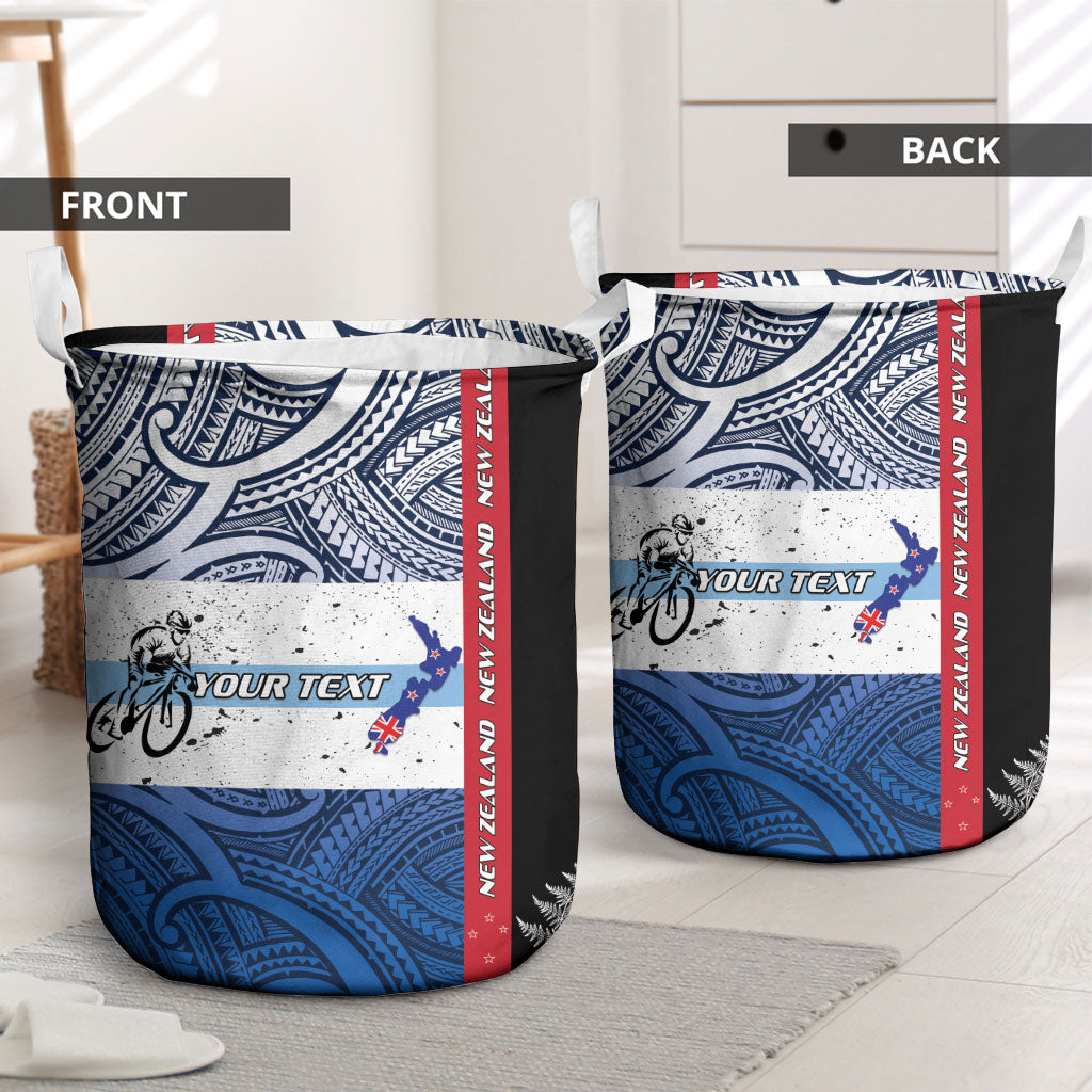 Personalised Cycling New Zealand Laundry Basket Aotearoa Map Fern Maori Pattern LT22 - Polynesian Pride