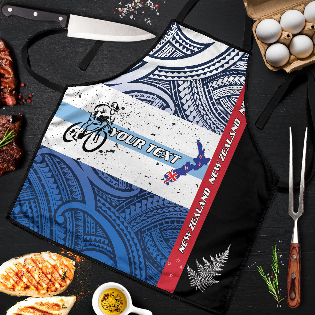 Personalised Cycling New Zealand Apron Aotearoa Map Fern Maori Pattern LT22 Blue - Polynesian Pride