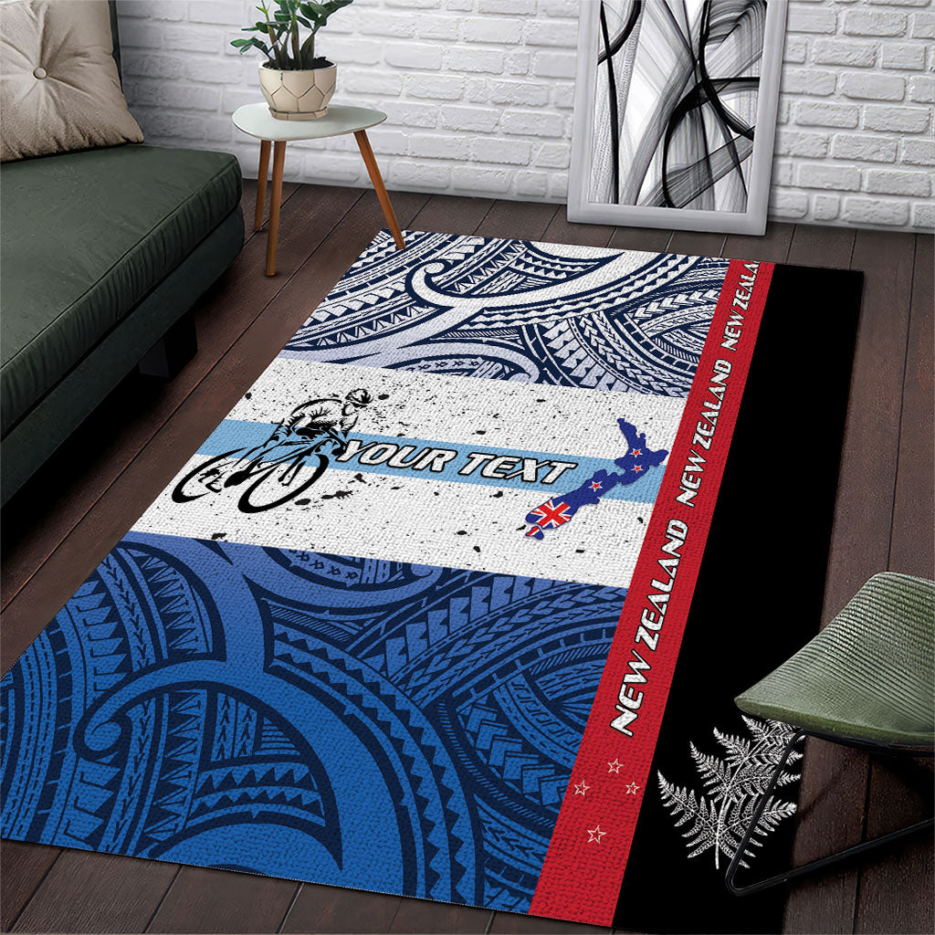 Personalised Cycling New Zealand Area Rug Aotearoa Map Fern Maori Pattern LT22 Blue - Polynesian Pride