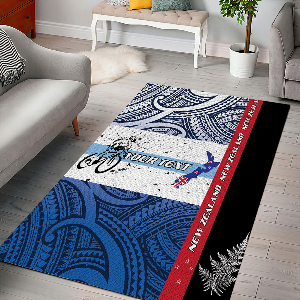 Personalised Cycling New Zealand Area Rug Aotearoa Map Fern Maori Pattern LT22 - Polynesian Pride