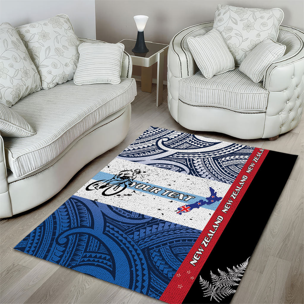 Personalised Cycling New Zealand Area Rug Aotearoa Map Fern Maori Pattern LT22 - Polynesian Pride