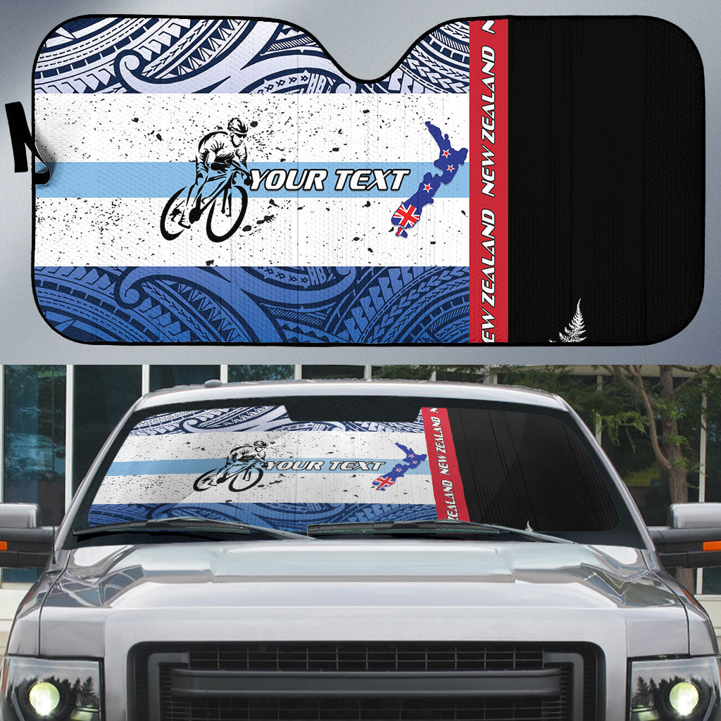 Personalised Cycling New Zealand Auto Sun Shade Aotearoa Map Fern Maori Pattern