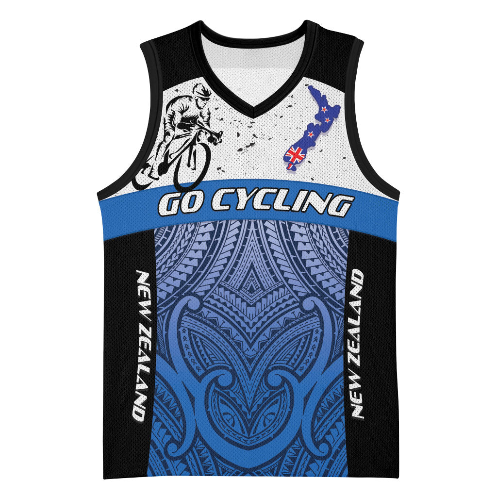 Personalised Cycling New Zealand Basketball Jersey Aotearoa Map Fern Maori Pattern LT22 Unisex Blue - Polynesian Pride