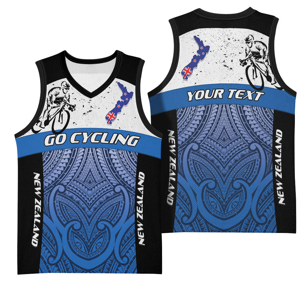 Personalised Cycling New Zealand Basketball Jersey Aotearoa Map Fern Maori Pattern LT22 - Polynesian Pride