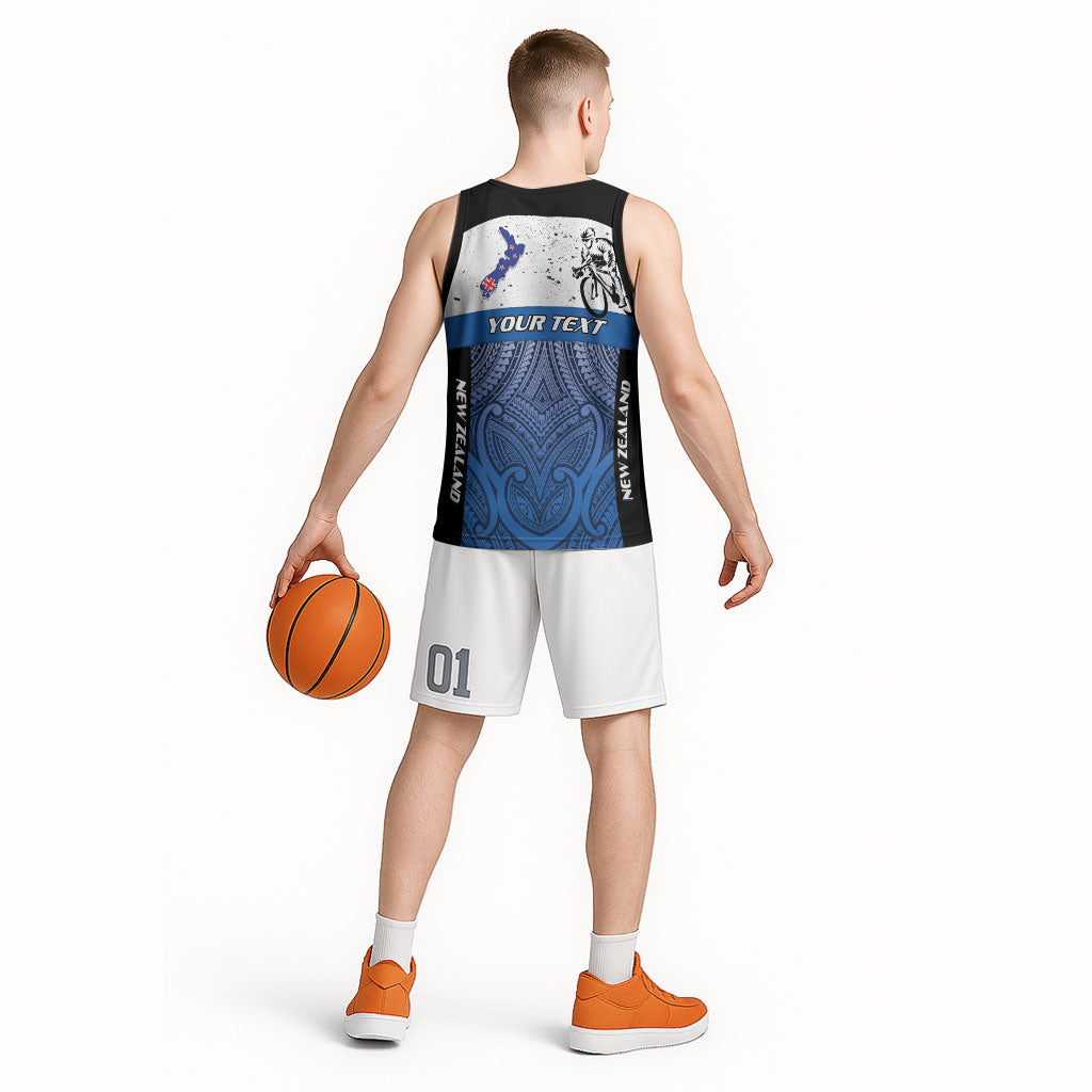 Personalised Cycling New Zealand Basketball Jersey Aotearoa Map Fern Maori Pattern LT22 - Polynesian Pride