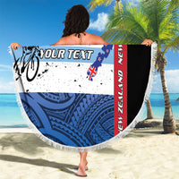 Personalised Cycling New Zealand Beach Blanket Aotearoa Map Fern Maori Pattern