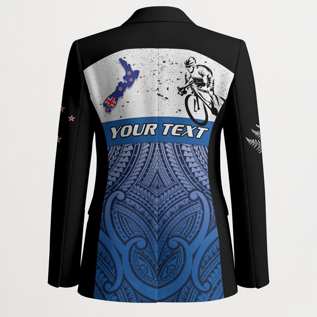 Personalised Cycling New Zealand Blazer Aotearoa Map Fern Maori Pattern LT22 - Polynesian Pride