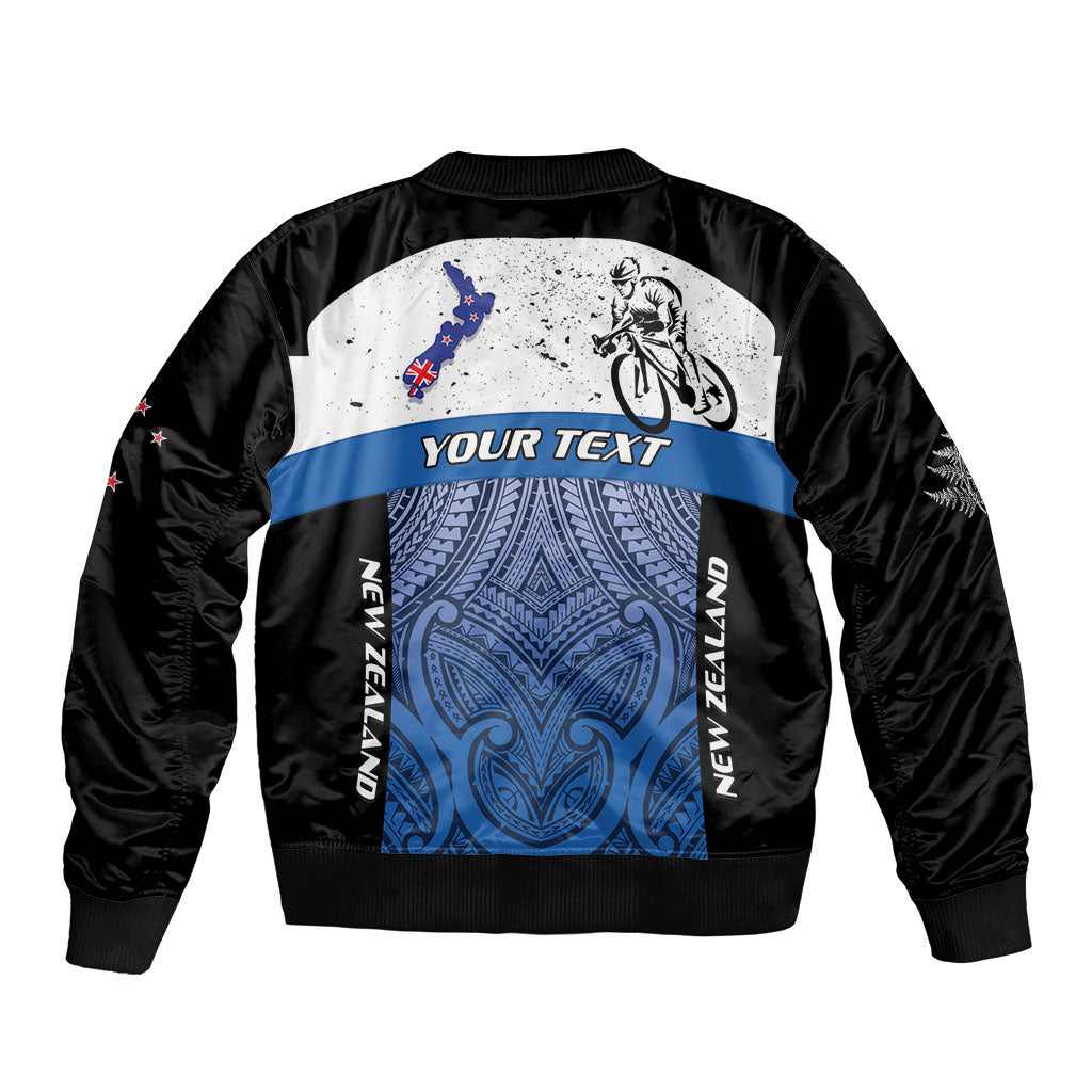 Personalised Cycling New Zealand Bomber Jacket Aotearoa Map Fern Maori Pattern LT22 - Polynesian Pride
