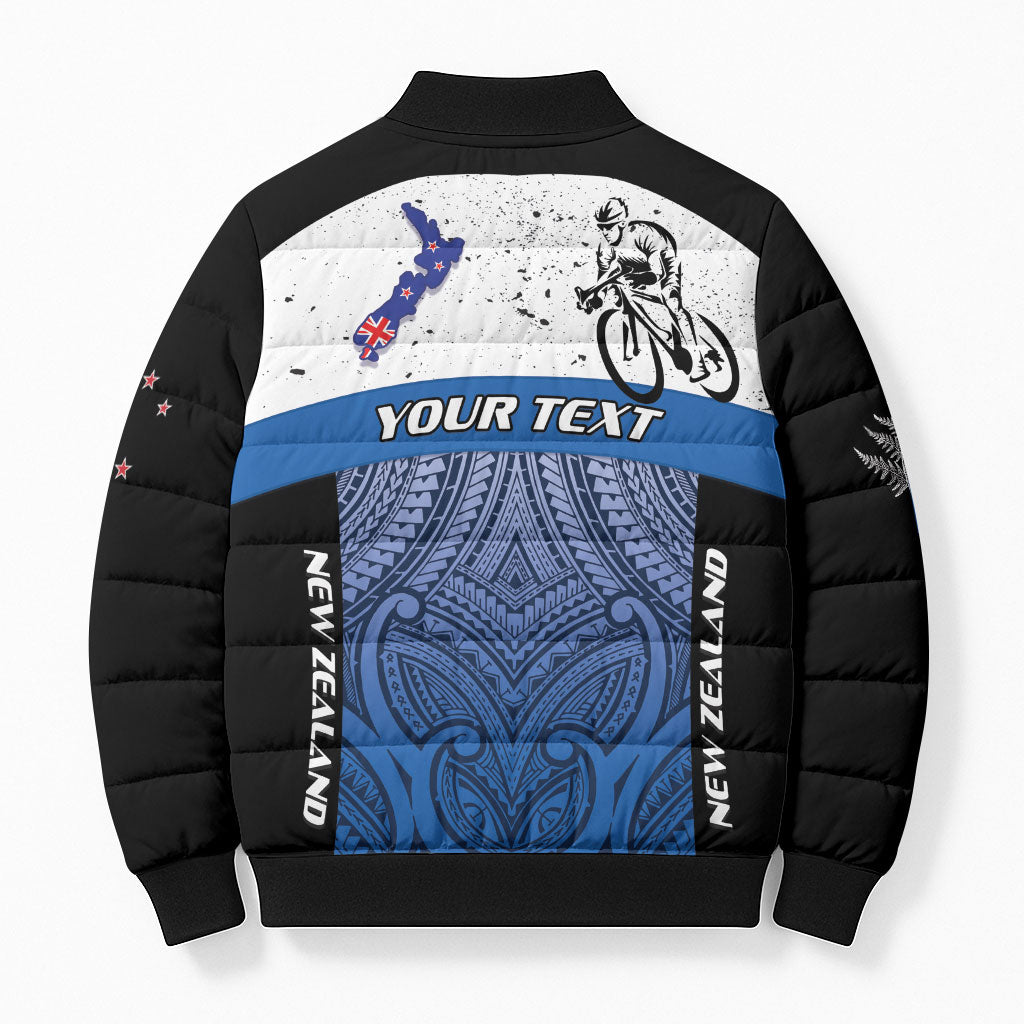 Personalised Cycling New Zealand Bomber Puffer Jacket Aotearoa Map Fern Maori Pattern LT22 - Polynesian Pride