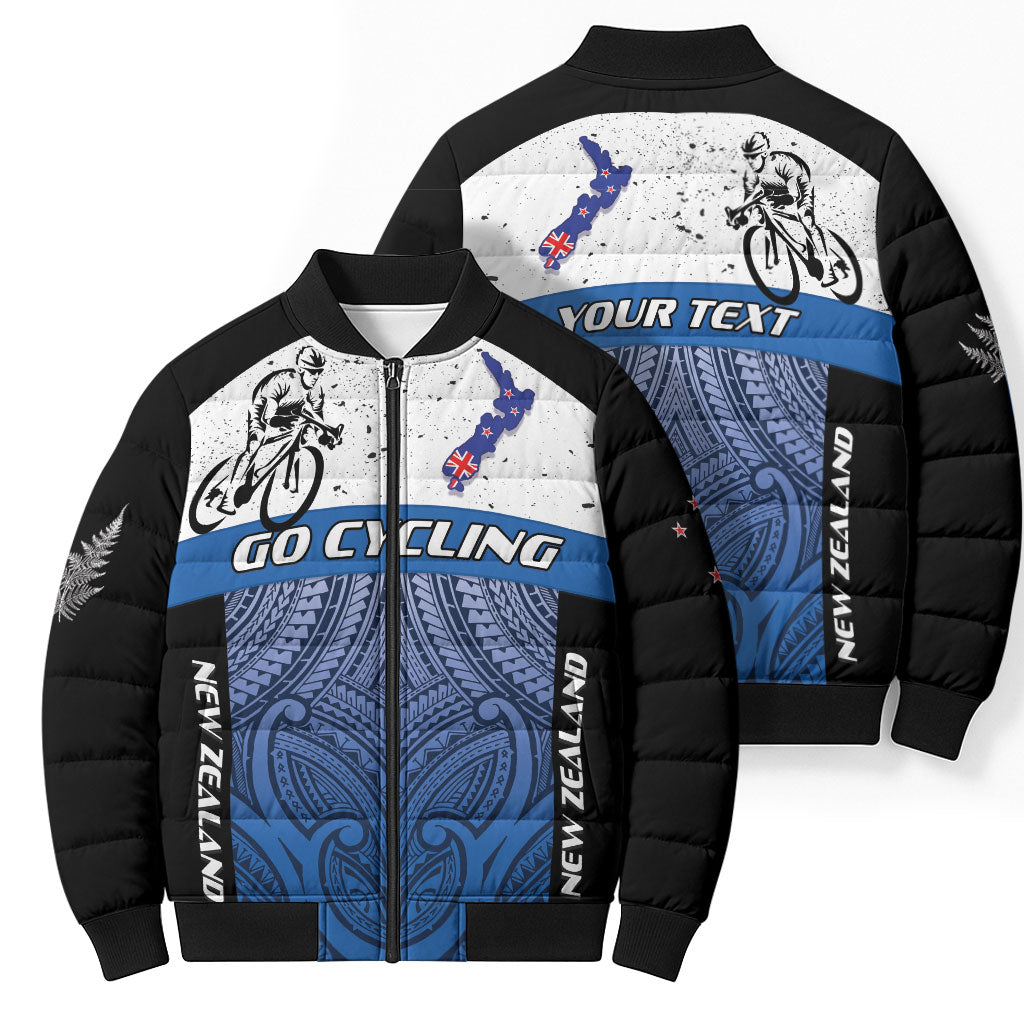 Personalised Cycling New Zealand Bomber Puffer Jacket Aotearoa Map Fern Maori Pattern LT22 - Polynesian Pride