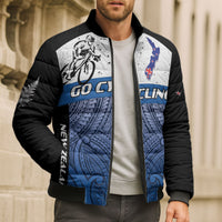 Personalised Cycling New Zealand Bomber Puffer Jacket Aotearoa Map Fern Maori Pattern LT22 - Polynesian Pride